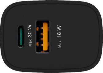 Produktbild Hama Schnellladegerät, 1x USB-A, 1x USB-C, PD, 30 W, Schwarz (30 W, 2 Ports)