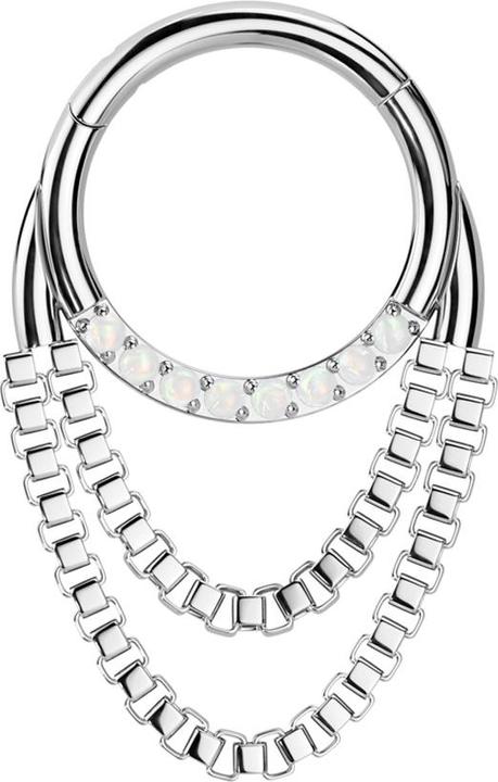Produktbild Star Piercing Micro Segmentring klappbar silber front Opale silber Anhänger zwei Ketten (ohne Messing, Chirurgenstahl 316L)