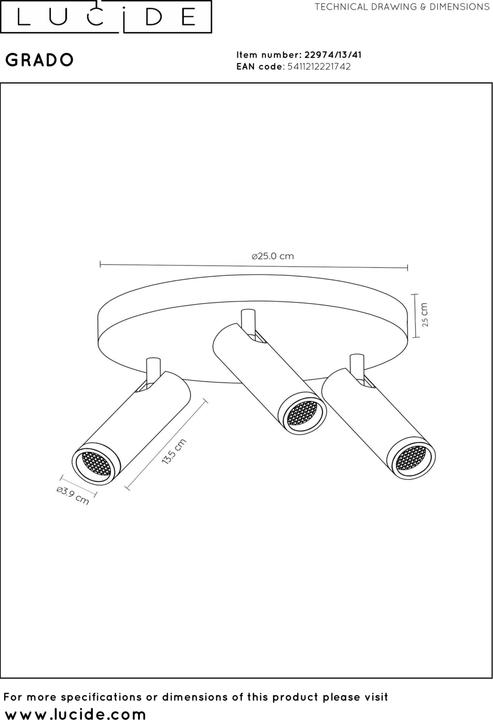 Produktbild Lucide GRADO GU10 (MR11) Deckenstrahler 3-fach Modern Taupe 22974/13/41 (GU10)