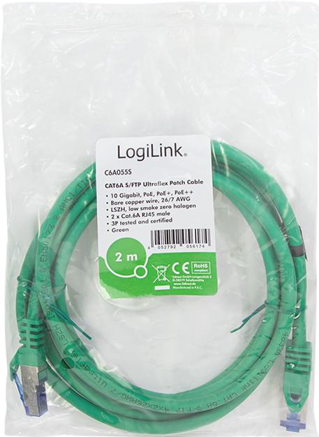 Produktbild LogiLink Patchkabel Ultraflex, Kat.6A, S/FTP, 2,0 m, grün mitCat.7 Rohkabel, extra flexibles & weiches Kabel (S/FTP, CAT6a, 2 m)
