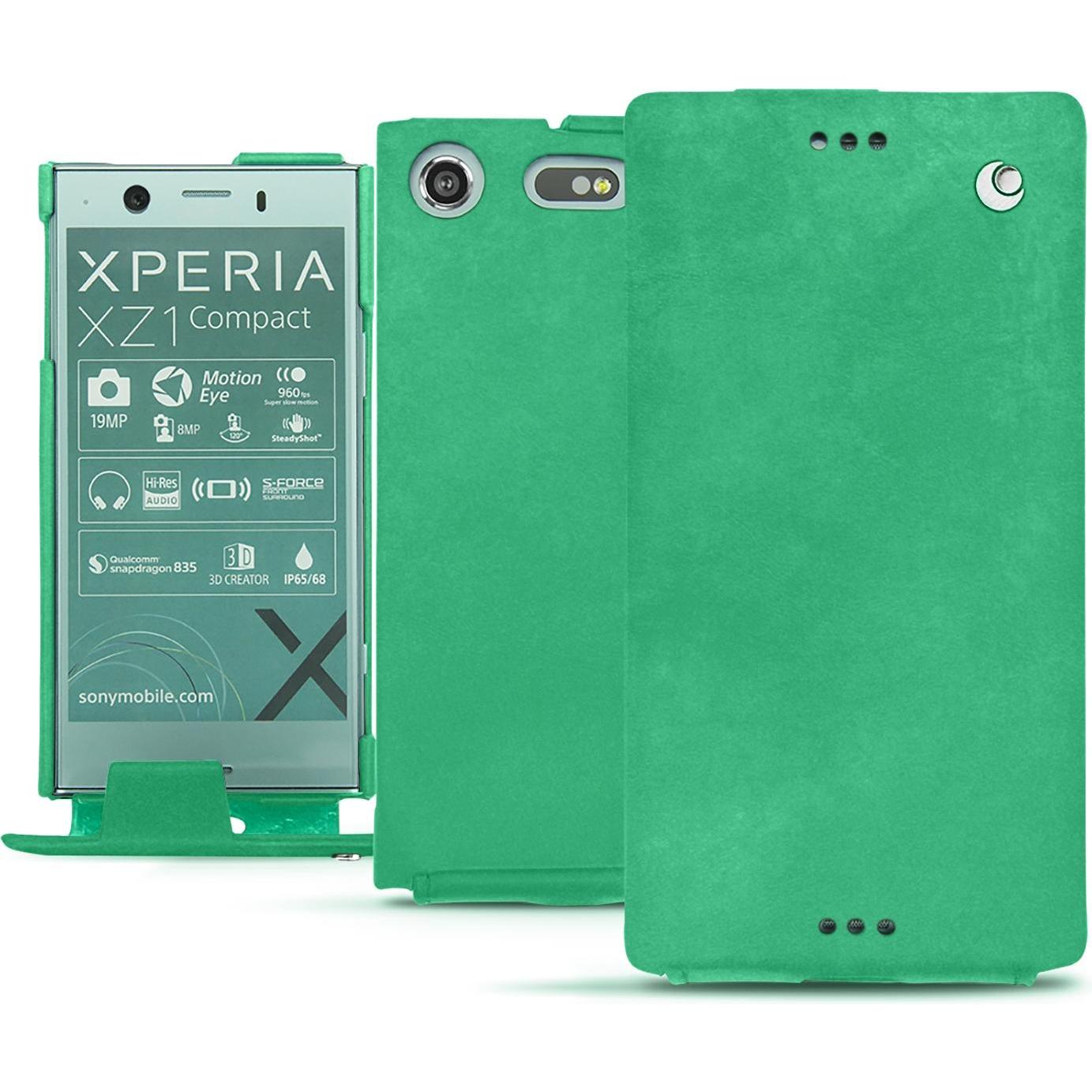 Noreve Lederschutzhülle vertikal (Sony Xperia XZ1 Compact), Smartphone Hülle, Grün