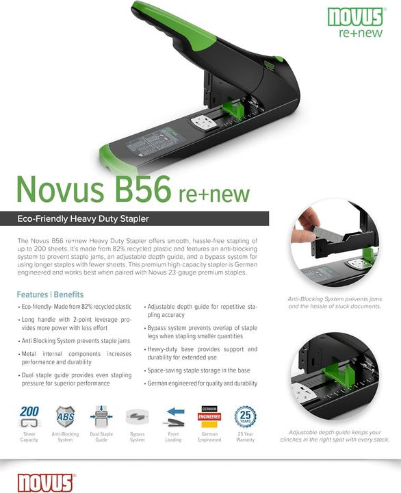 Actual product image Novus Stapler B56 RE+NEW black/green (200 Sheets)