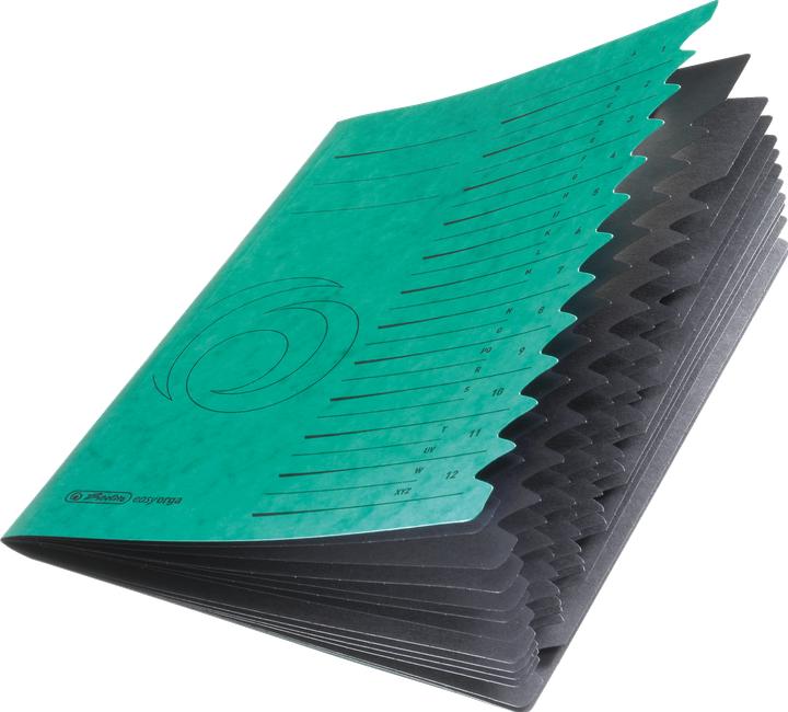 Actual product image Herlitz Easyorga file, A4, cardboard, 12 compartments, green Colorspan cardboard, 355 gsm, inside black mani (A4, 1x)