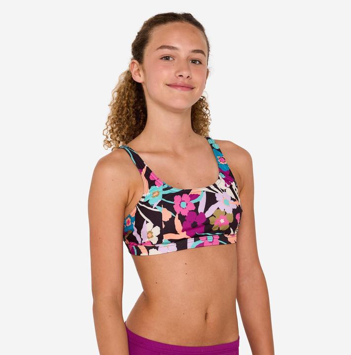 Produktbild Olaian Bikini-Oberteil Mädchen Bustier geblümt verstellbar 500 Nora Azalea schwarz (12XL)