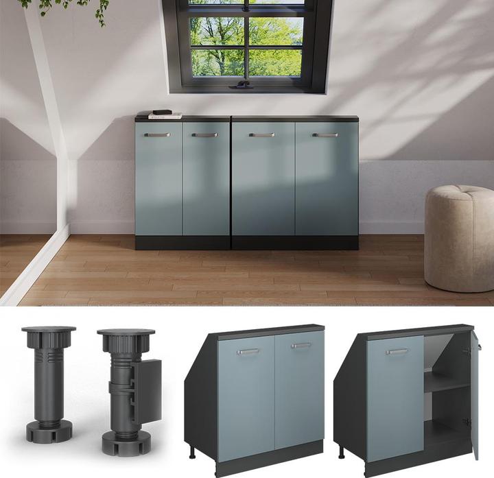 Produktbild Vichy Dachschrägenschrank Rion, Blau-Grau/Anthrazit/Anthrazit, mit 2 Türen (46 x 46 x 81.60 cm)