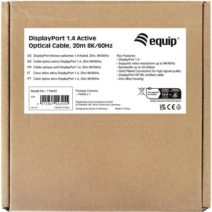 Actual product image equip DisplayPort 1.4 St/St 20m 8K/60Hz comp.HDCP black (20 m)