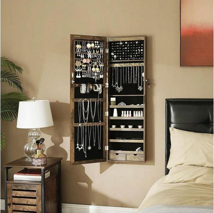 Image du produit Songmics Schmuckhalter mit Spiegel 37 x 10 x 120 cm, Braun