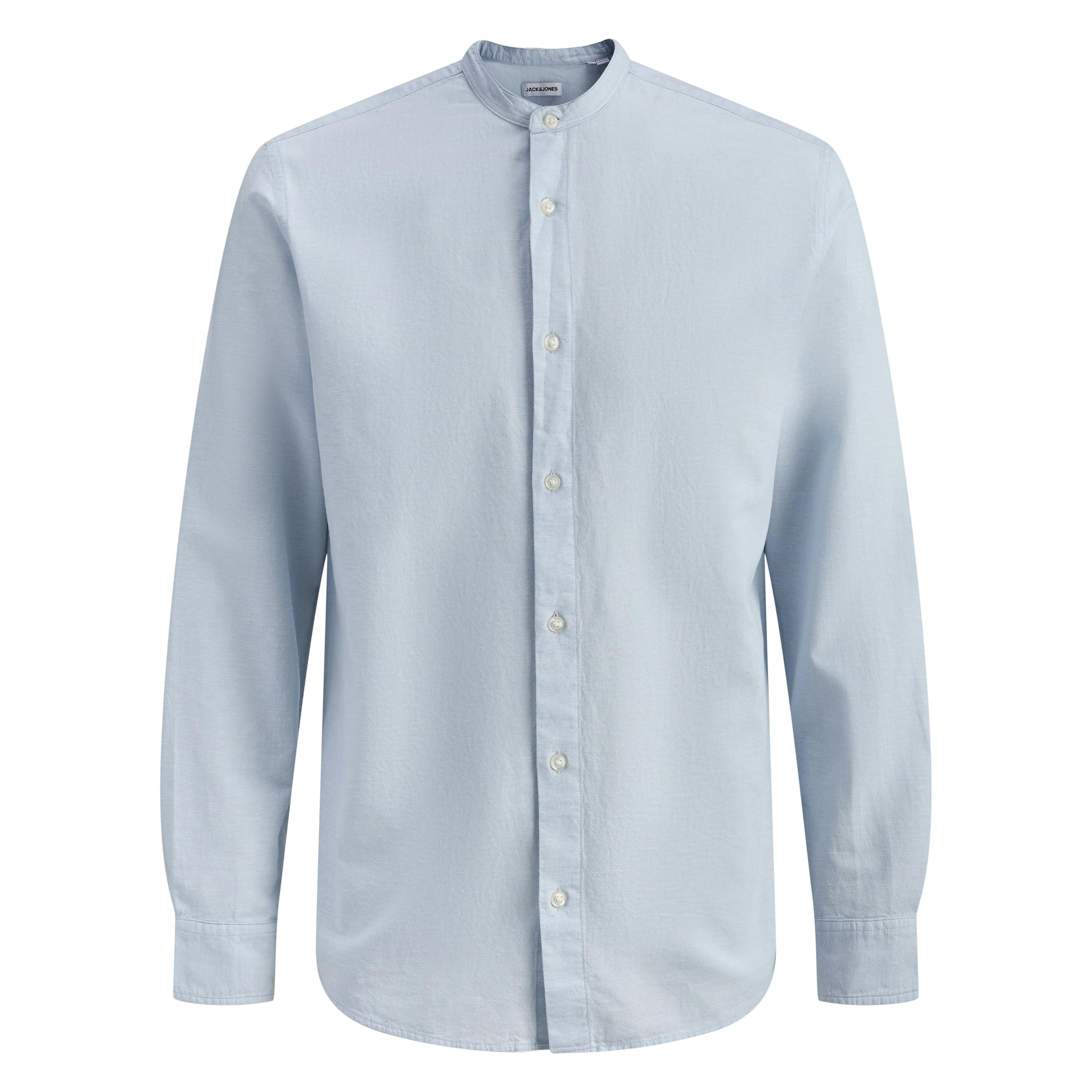 Jack & Jones, Herren, Hemden, Jjebreeze Linen Blend Band Shirt L/S Sn, Blau, (L)
