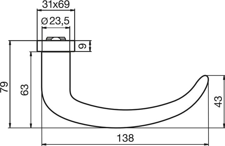 Productafbeelding Ogro Brandbeveiligingshendel diafragma deel 8999 ER FS 9 mm roestvast staal ER recht vierkant 9 mm (Deurgreep)