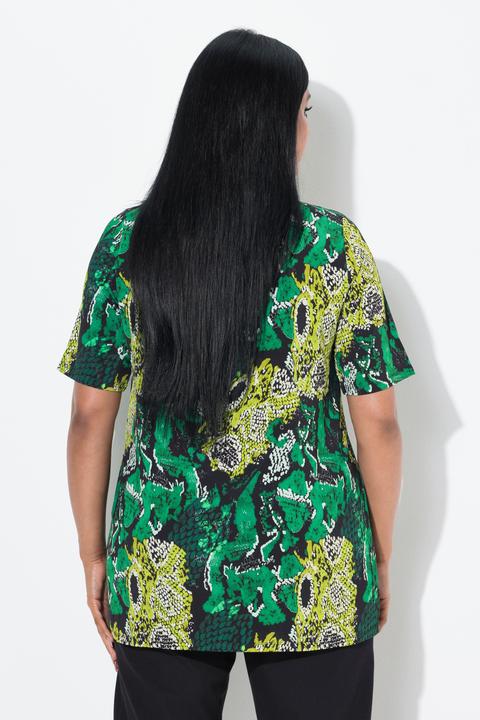 Immagine prodotto Ulla Popken Maglia in tessuto fluente con design pitonato, scollo a cuore e mezze maniche (50, 52)