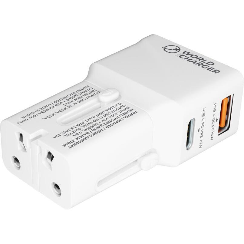 prio Fast Charge World Reiseladegerät 25W PD PPS (USB C) + QC 3.0 (USB A) weiss (25 W), USB Ladegerät, Weiss