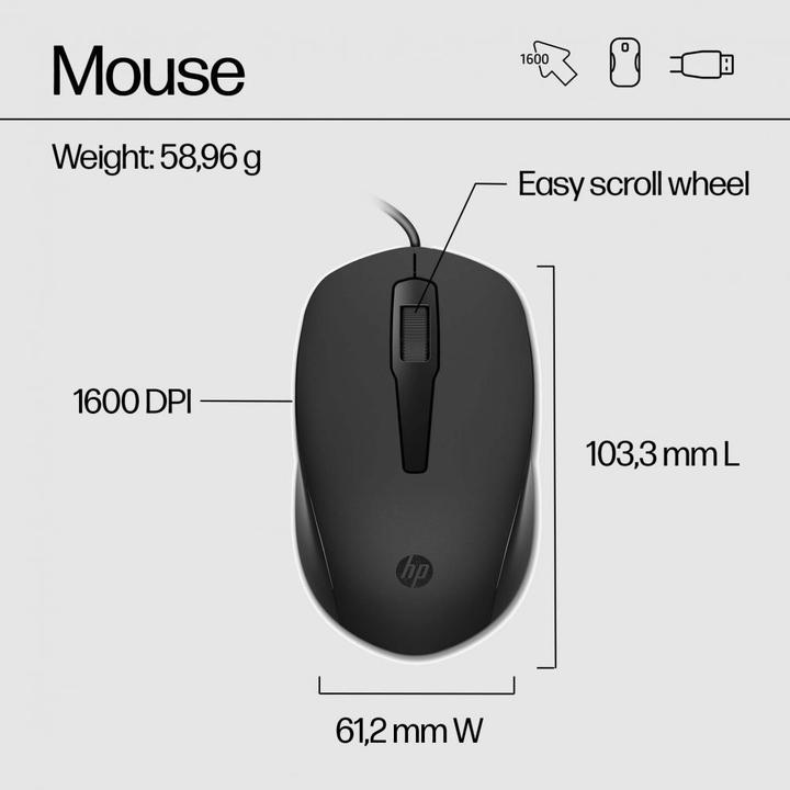 Actual product image HP 150 Wired Mouse and Keyboard (US, Cable)