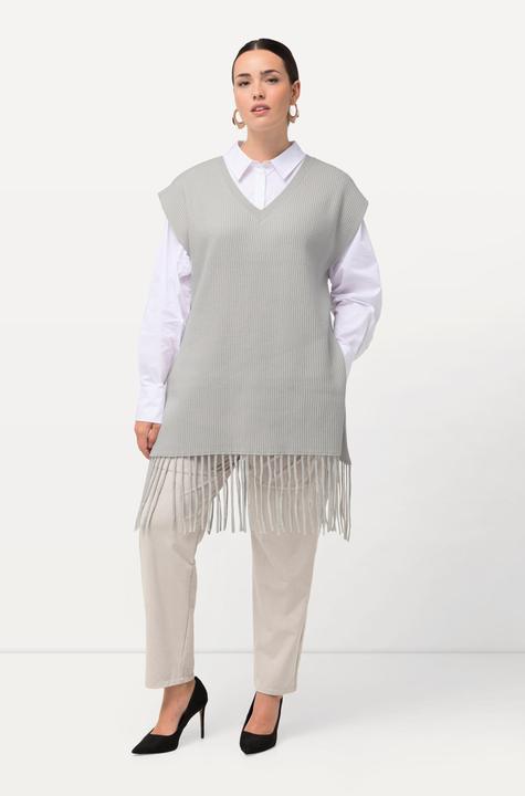 Immagine prodotto Ulla Popken Gilet dal taglio oversize e smanicato con scollo a girocollo e frange (46, 48)