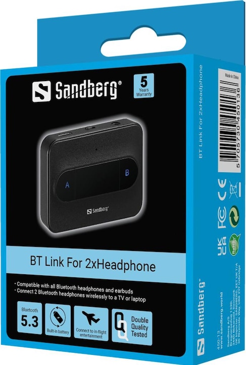 Actual product image Sandberg Bluetooth Link For 2xHeadphone (Channels)