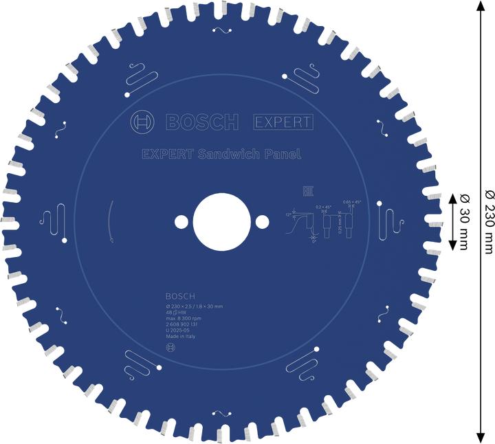 Immagine prodotto Bosch Professional Zubehör Blau Zubehör 2608902131 EXPERT Kreissägeblatt Sandwichplatte 230 x 2,5/1,8 x 30 mm T48
