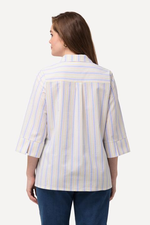 Immagine prodotto Ulla Popken Camicia con righe con crespatura a bolle, collo da camicia e maniche a 3/4 (56)