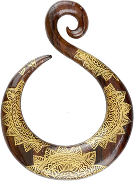 Actual product image Star Piercing Ohrgewicht Spirale Schwan Graviert Flower Power aus Narra Holz (without brass, Organic)