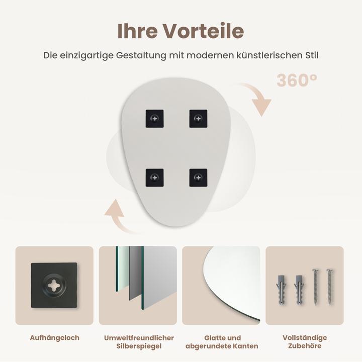 Immagine prodotto Emke Specchio da bagno asimmetrico 45 x 60 cm, specchio da parete ovale per bagno, camera da letto