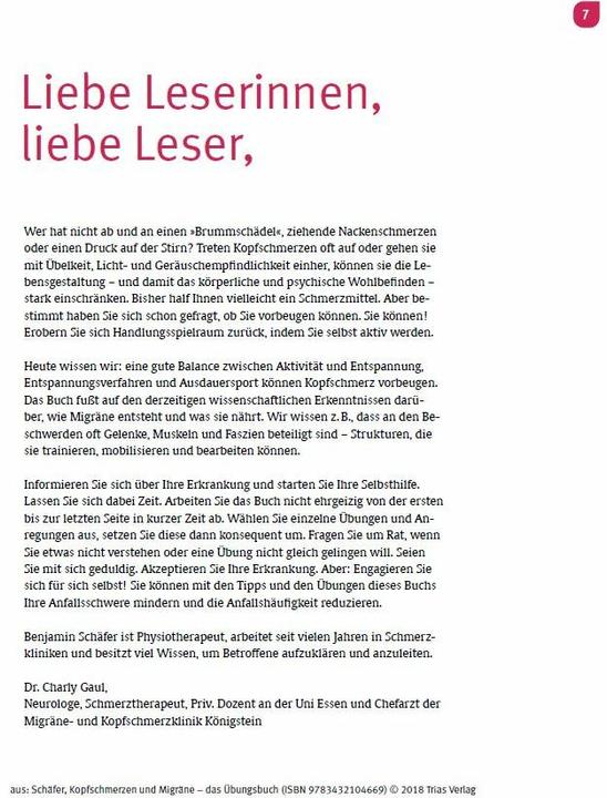 Produktbild Kopfschmerzen und Migräne - Das Übungsbuch (Deutsch, Benjamin Schäfer, 2024)