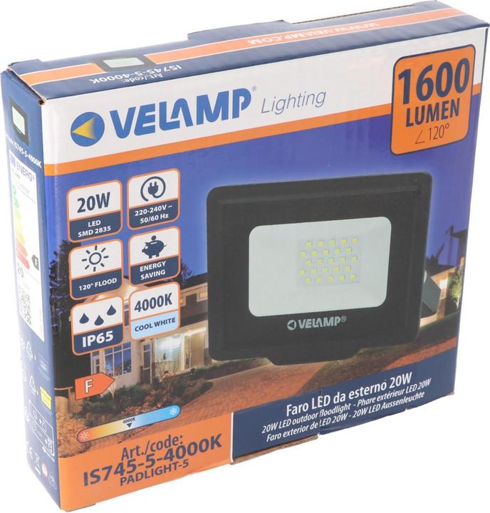 Image du produit Velamp PADLIGHT5, Projecteur à LED SMD, 20W IP65, noir 4000K (1600 lm, IP65)