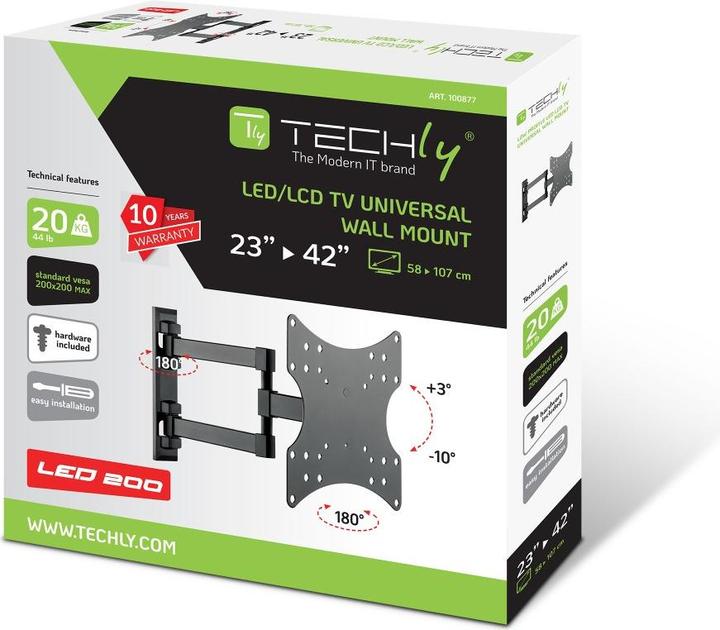Actual product image Techly Bracket for LCD TV (adjustable arm) - Black - Screen size: 58.4-106.7 c (Ceiling, 42", 20 kg)