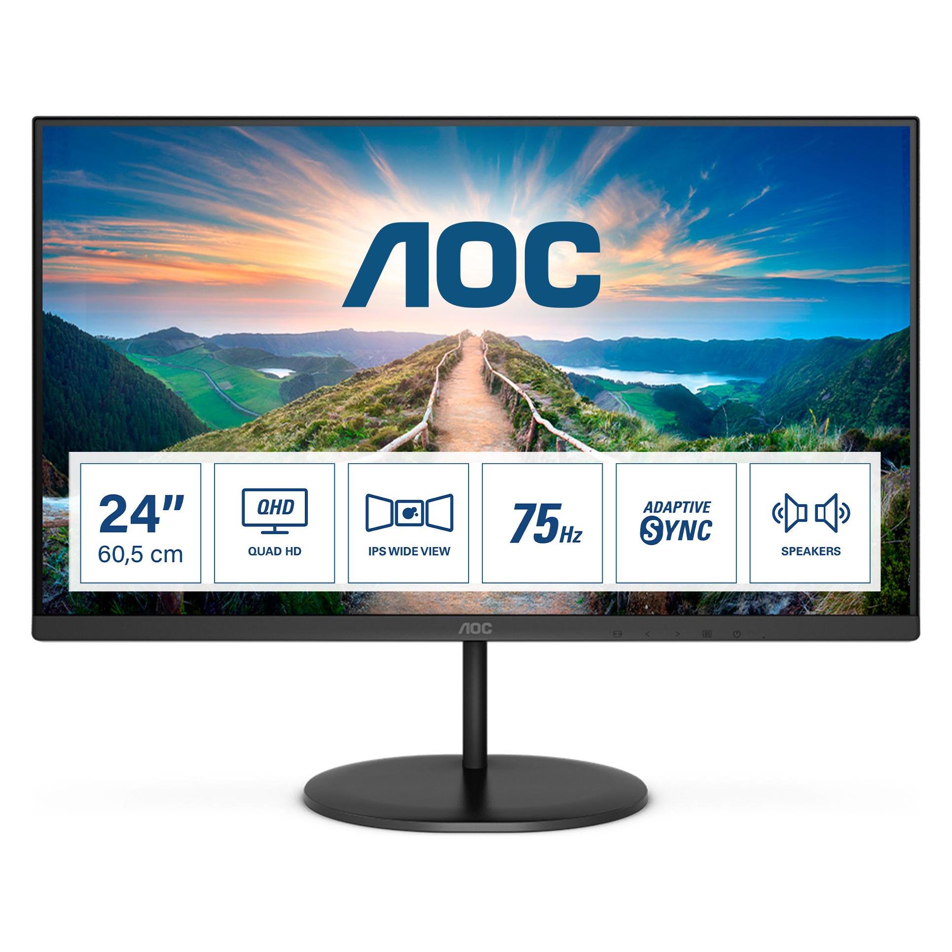 AOC Q24V4EA (2560 x 1440 Pixel, 23.80"), Monitor, Schwarz