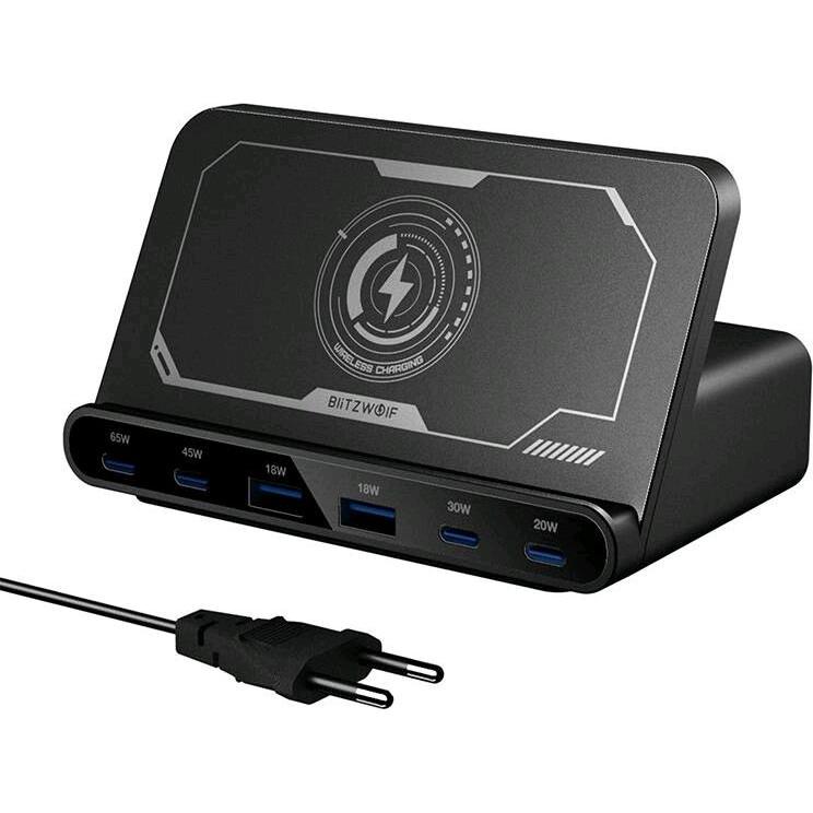 BlitzWolf BW-S27 160W, 2xUSB-A, 4xUSB-C, 15W wireless charger (black) (160 W), USB Ladegerät, Schwarz