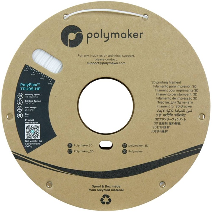 Actual product image Polymaker PolyFlex TPU-95A High Speed White 1.75mm 1kg (TPU, 1.75 mm, 1000 g, White)