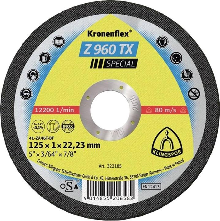 Produktbild Klingspor Trennscheibe Z 960 TX D125x1mm gerade INOX Bohrung 22,23 mm