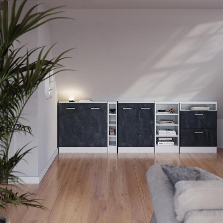 Produktbild Vichy Dachschrägenschrank Rion, Schwarz Beton/Weiss/Weiss, mit 2 Schubladen (46 x 60 x 81.60 cm)