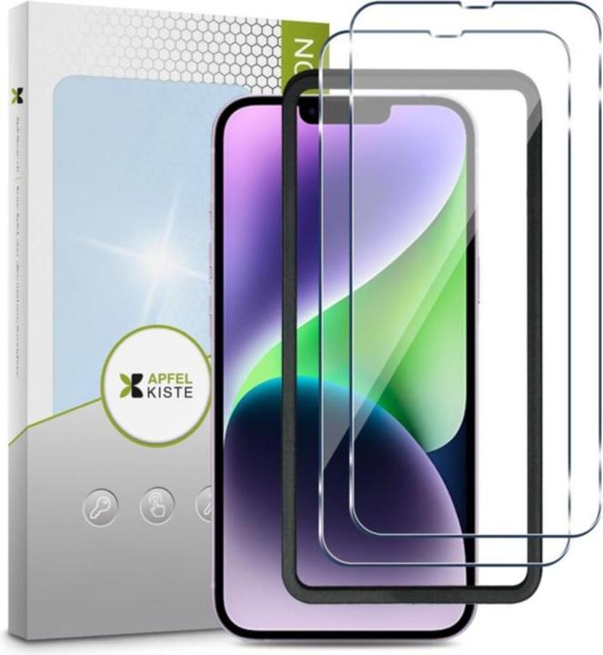 Immagine prodotto Apfelkiste - Panzer Glas Displayschutzfolie mit Montagerahmen (2er Set) (2 Pezzo/i, Apple iPhone 14)