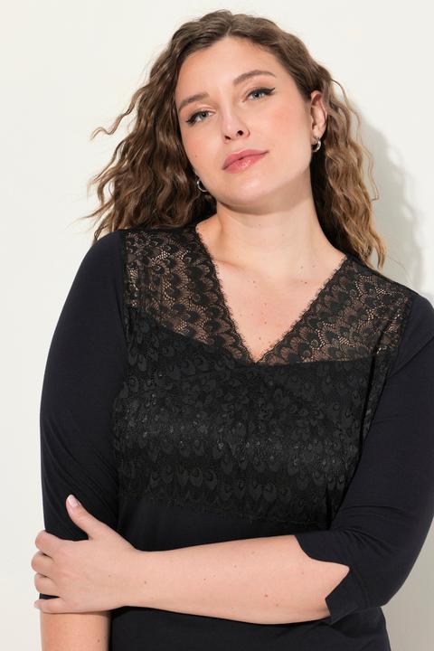 Immagine prodotto Ulla Popken Camicia da notte con inserto di pizzo, scollo a V e maniche a 3/4 (50, 52)