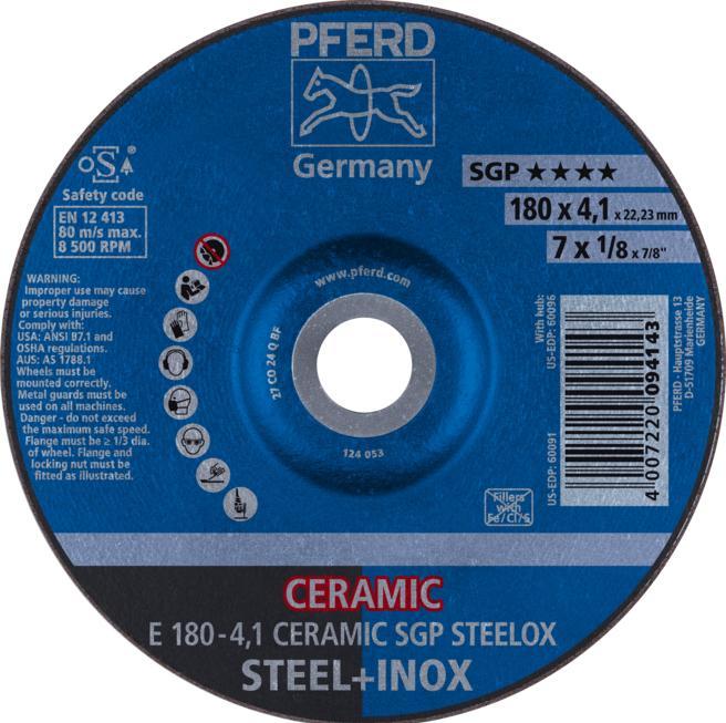Produktbild Pferd Schruppscheibe E 180x4,1x22,23 mm CERAMIC Leistungslinie SG STEELOX für Stahl/Edelstahl