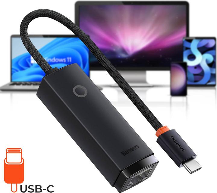 Immagine prodotto Baseus Adattatore di rete da USB-C a RJ45 serie Lite (nero) (USB-C, RJ45 (1x))