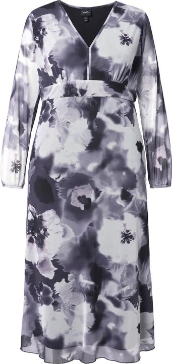 Produktbild Ulla Popken Mesh-Maxikleid, Blüten, A-Linie, V-Ausschnitt, Langarm (52)