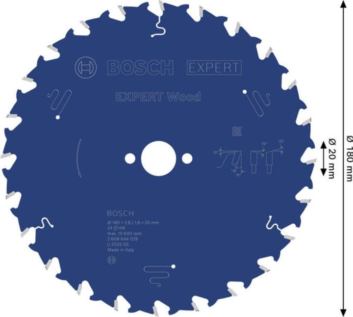 Produktbild Bosch Professional Zubehör Kreissägeblatt Expert for Wood, 180 x 20 x 2,6 mm, 24
