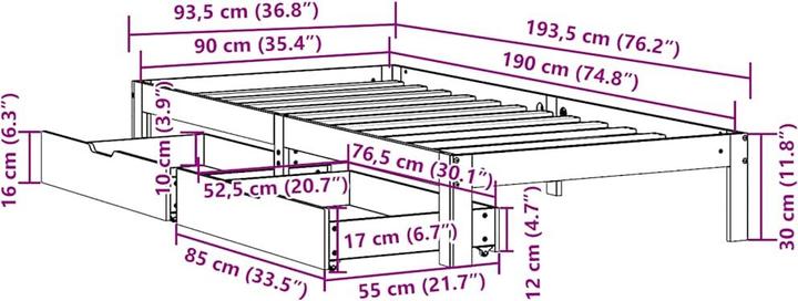 Actual product image vidaXL Bettrahmen (90 x 190 cm)