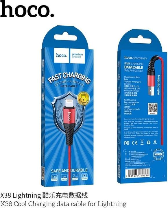 Image du produit Hoco Câble USB A vers Lightning 2,4 X38 1 m rouge (1 m)