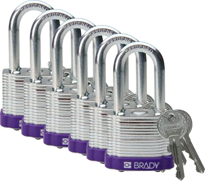 Produktbild Brady laminiertes Stahlvorhängeschloss, Violett, Stahlbügel, 38 mm Bügelhöhe, Bügeldurchmesser 7 m