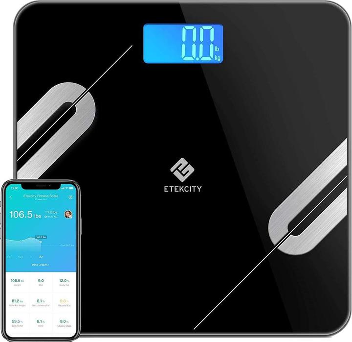 Immagine prodotto Etekcity Bilancia Bluetooth per il grasso corporeo Bilancia digitale intelligente - Nero (180 kg)