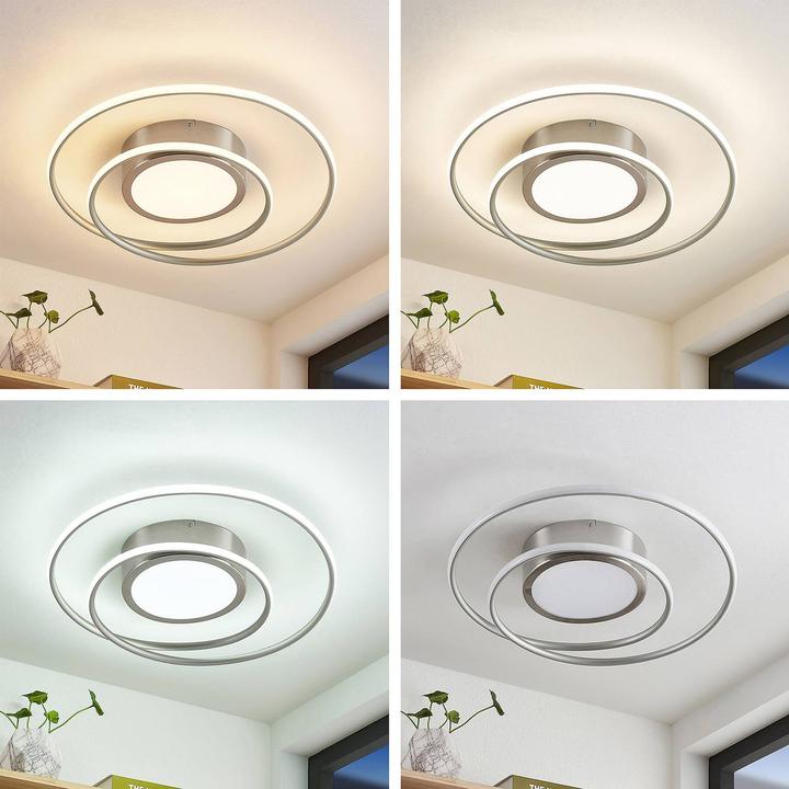 Actual product image Lindby Bovia LED ceiling lamp, CCT, dimmable, nickel (3900 lm)