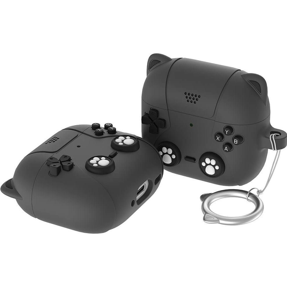 Cover-Discount Airpods 4 - Silikoncase Schutzhülle 3D Katze (Kopfhörer Tasche), Kopfhörertasche + Schutzhülle, Schwarz