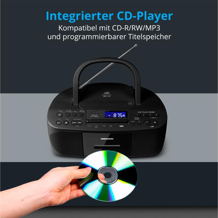 Image du produit Medion E65010 - Radio - CD - Cassette - Lecture MP3 - FM - USB - AUX - 2 x 30 W - Noir (FM)