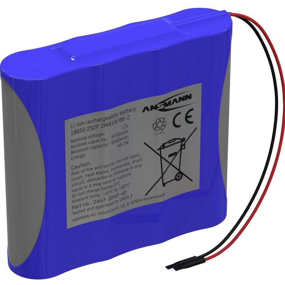 Ansmann 2S2P Akkupack 4x 18650 Kabel Li-Ion 7.2 V 6700 mAh (1 pz., 18650, 6700 mAh), Batterie + pile