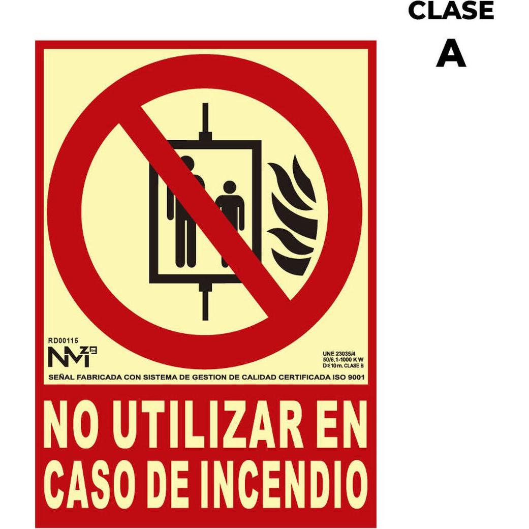 Normaluz, Segnaletica di sicurezza, Cartello No Utilizar En Caso De Incendio Pvc