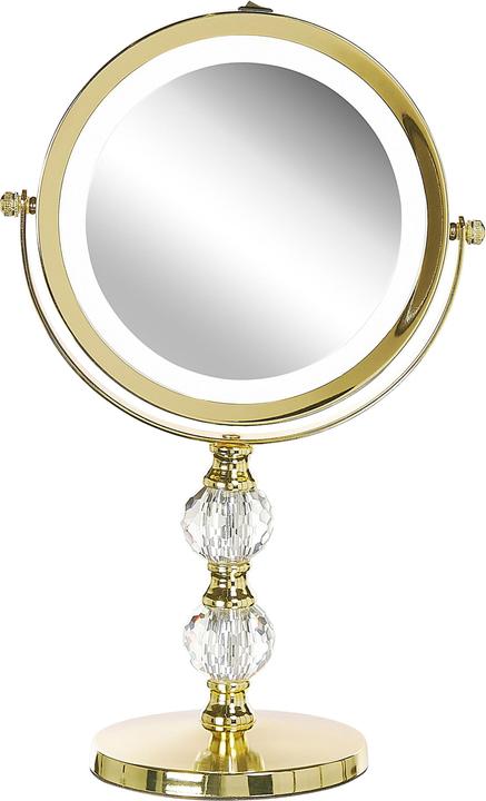 Beliani Kosmetikspiegel gold mit LED-Beleuchtung ø 18 cm CLAIRA