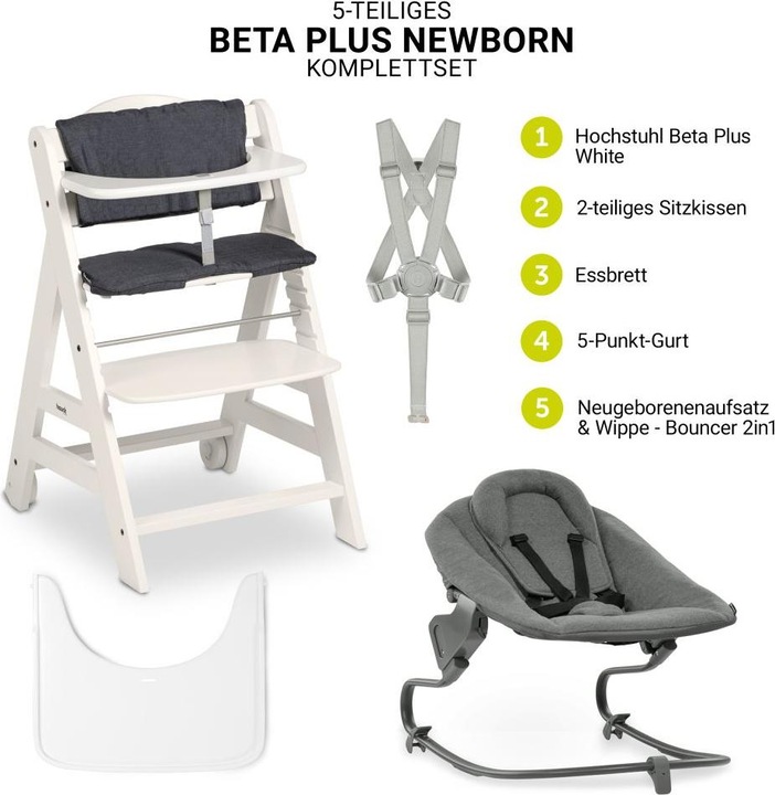 Actual product image Hauck Highchairs Beta Plus White 5-piece Newborn Set - Highchair + 2in1 (Highchair)