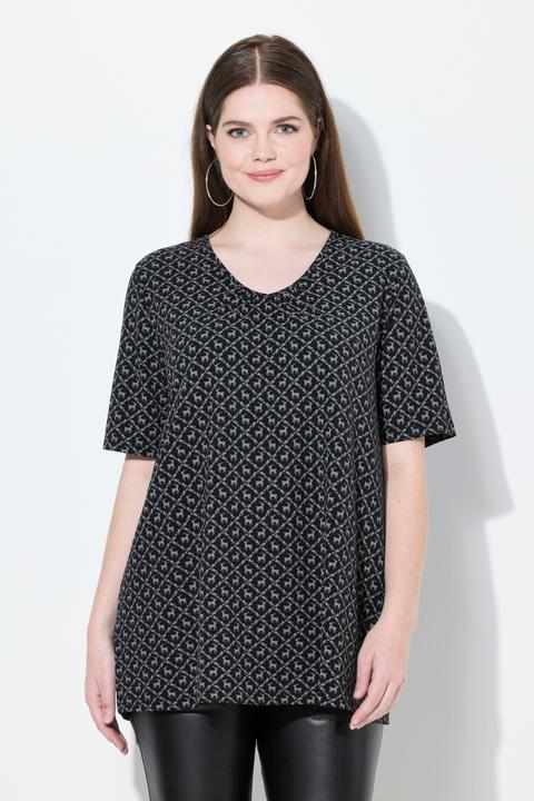 Produktbild Ulla Popken T-Shirt, Trachtenmuster, A-Linie, V-Ausschnitt, Halbarm (58)