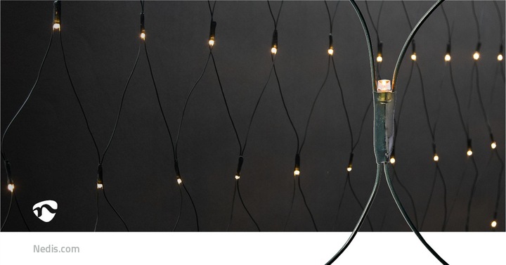 Nedis Lampe filet décorative | Blanc chaud | 160 LEDs | 2 x 1 m | Effets de lumière : 7 | Intérieur et (2 m)