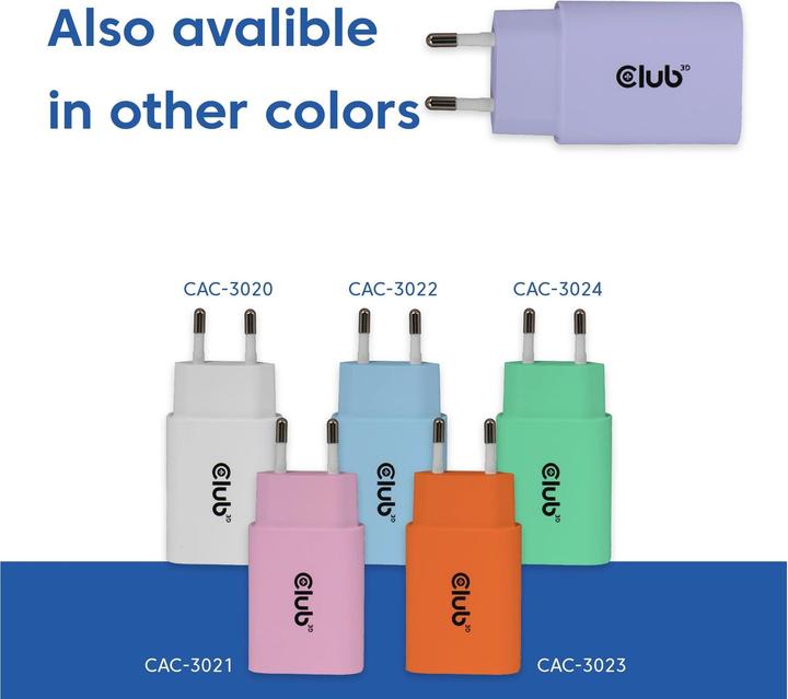 Image du produit Club 3D Club3D Lifestyle Ladegerät USB-C 30Watt, 2Stk lila retail (30 W)
